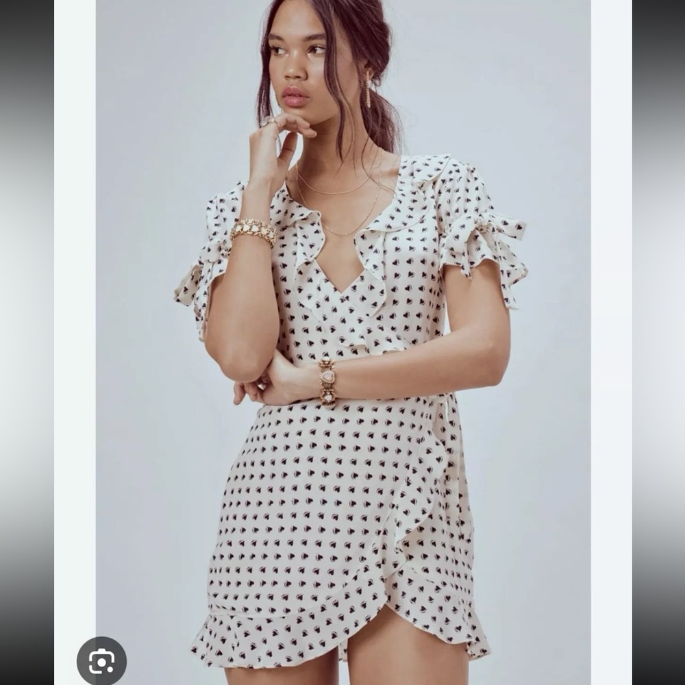 For Love And Lemons Cream Flutter Sleeve Wrap Dress